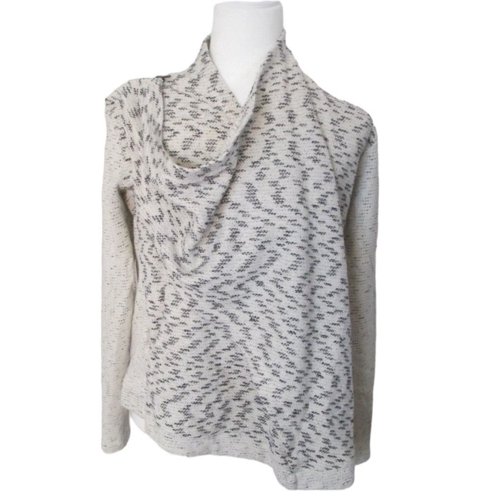 Lucky Brand Black Speckled Drape Front Shoulder Zip Wrap Sweater Size S